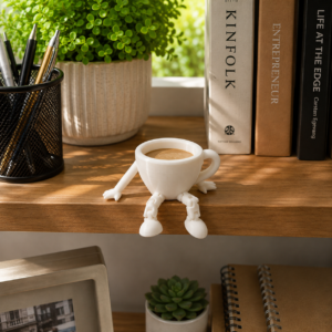 Articulated Ceramic-Style Coffee Mug Figurine