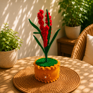 Pipe Cleaner Crimson Red Gladiolus Potted Sculpture