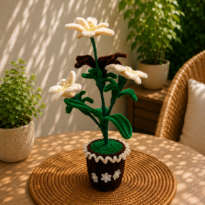 Pipe Cleaner Cream & Espresso Lily Bush Potted Sculpture