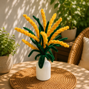 Golden Yellow Bouquet & White Vase Set